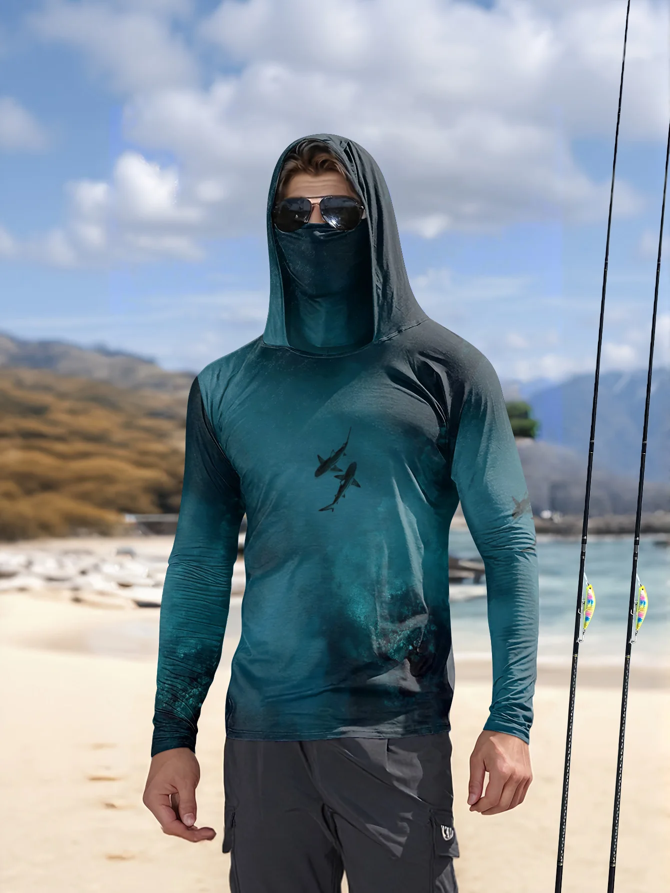 Fishing Mask Sun Protection - Felpa da pesca da uomo con